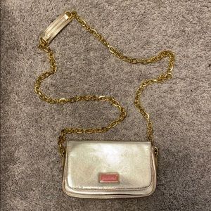 Gold clutch with shoulder chain strap